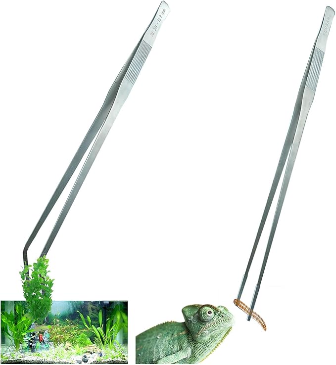 Extra Long Tweezers with Rubber Cover Tips, Fecsam Feeding Tongs - 2 Pack/18.9 inch Aquarium Stainless Steel Large Aquascape Tools for Fish Tank, Terrarium，Aquascaping, Reptile, Bearded Dragon