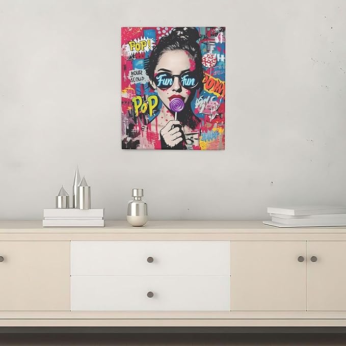Fashion Women Wall Art Glam Modern Artwork for Girls Banksy Street Graffiti Pop Art Canvas Pictures Painting Print Framed Decorations Gifts for Bedroom Living Room Office 20"x24"