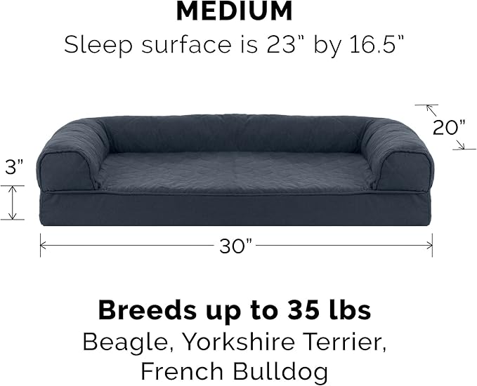 Furhaven Orthopedic Dog Bed for Medium/Small Dogs w/ Removable Bolsters & Washable Cover, For Dogs Up to 35 lbs - Quilted Sofa - Iron Gray, Medium