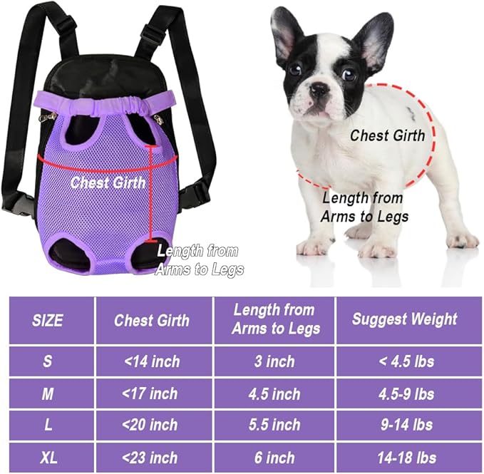 FEimaX Dog Carrier Backpack Pet Legs Out Front Cat Travel Bag, Adjustable Puppy Backpacks Carriers Hands-Free for Small Medium Dogs Cats Hiking Traveling Camping Daily Walking (Large, Purple)