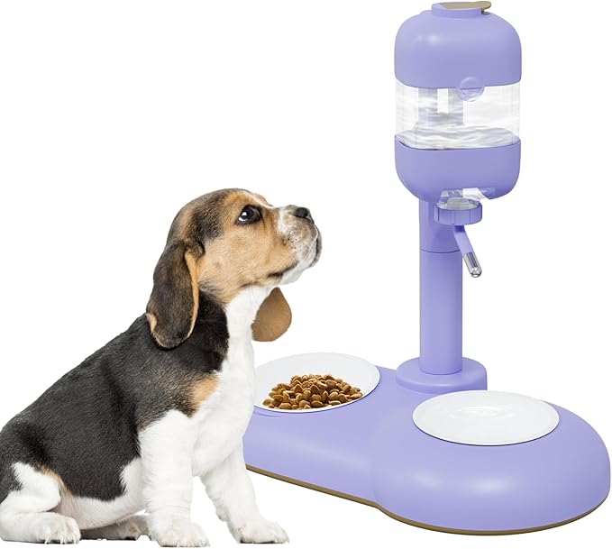 Dog Bowls with Puppy Weaning Bottles,3 in 1 Dog Bowl Set with Water Dispenser and 2 Food Grade Ceramic Bowls for Cats,Bunnies,Ferrets and Small Sized Dogs（Purple）