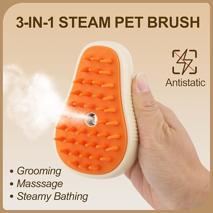 Cat Steam Brush, 3 in 1 Dog Steamy Brush, Silicone Massage Grooming Comb, Pet Hair Cleaning Misting Comb for Cats Dogs(Avocado White/Green)
