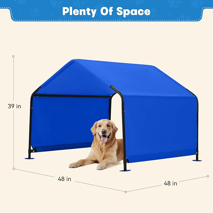 Dog Shade Shelter Outdoor 4'x4'x3' Tent for Large Medium Dogs, Outside Sun Rain Canopy Pet House for Livestock Pigs Cats with Waterproof Roof Ground Nails,Blue