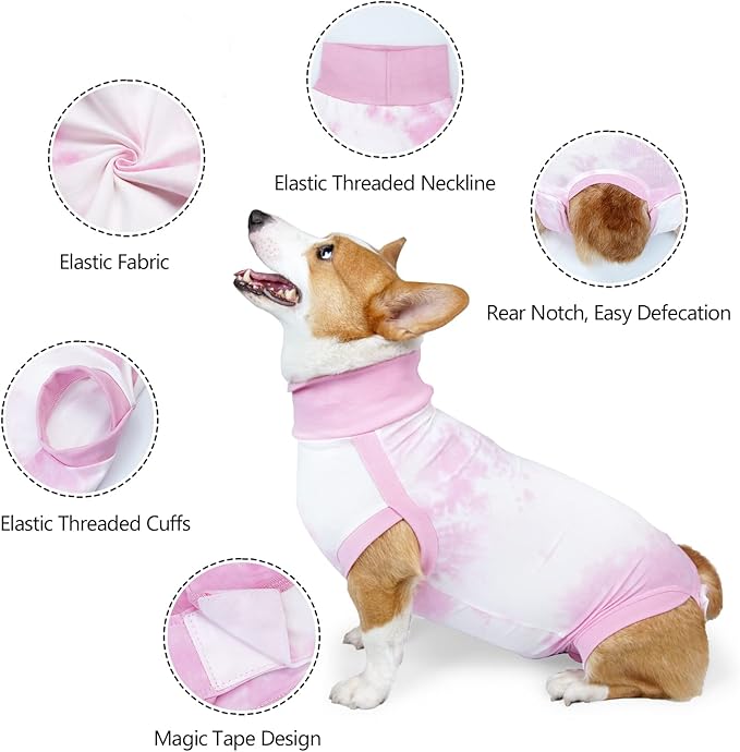 Dog Onesie Suit for Medium Large Dogs Recovery Suit Tie Dye Pajamasfor Abdominal Wounds,Shedding, Prevent Licking L Pink2