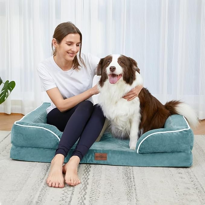 Comfort Expression Jumbo Breed Dog Bed, Orthopedic Beds for Extra Large Dogs, Waterproof Dog Bed, PV Washable Dogs Sofa Beds with Removable Cover & Non-Slip Bottom(Jumbo,Washed Blue)