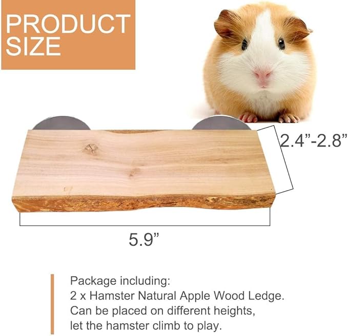 2Pcs Hamster Ledges Wooden Platform Rat Climb Platform Shelf Bird Perch Stand Toys Cage Accessories for Rat Squirrel Gerbil Suger Glider 2.6" X 5.9"