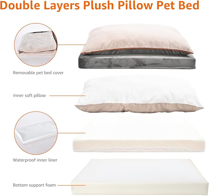 Amazon Basics Dog Bed with Cooling Gel Memory Foam, Pressure-Relief Support for Dogs up to 90lbs, Non-Slip Bottom, Machine Washable Cover, Extra Large Sized (40" x 30"), Grey