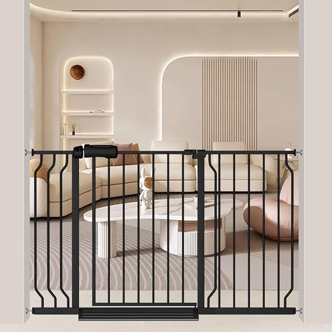 48-53 Inch Extra Wide Baby Gate for Stairs, Safety Dog Gate for Doorways, Pressure Mounted Walk Through Child Gate for Kids Pets No Drill Indoor and Outdoor, Black
