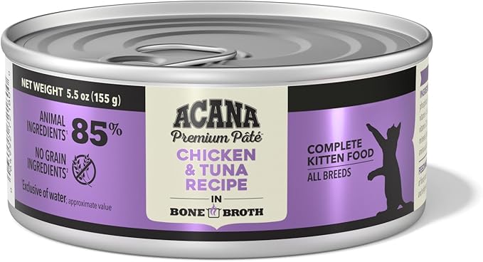 ACANA Premium Pate Kitten Wet Cat Food in Bone Broth Chicken + Tuna Recipe 5.5oz Cans (6 Count)