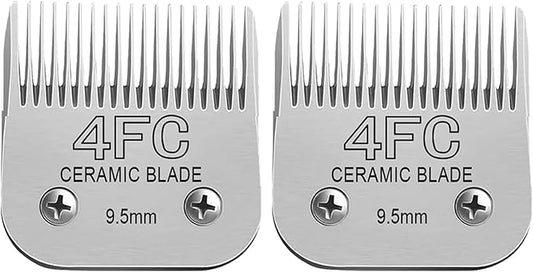 Detachable Pet Dog Clipper Blades, Compatible with Size-4FC (9.5mm), Most Oster A5, KM Series Clippers,Made of Ceramic Blade & Stainless Steel Blade 2Pack