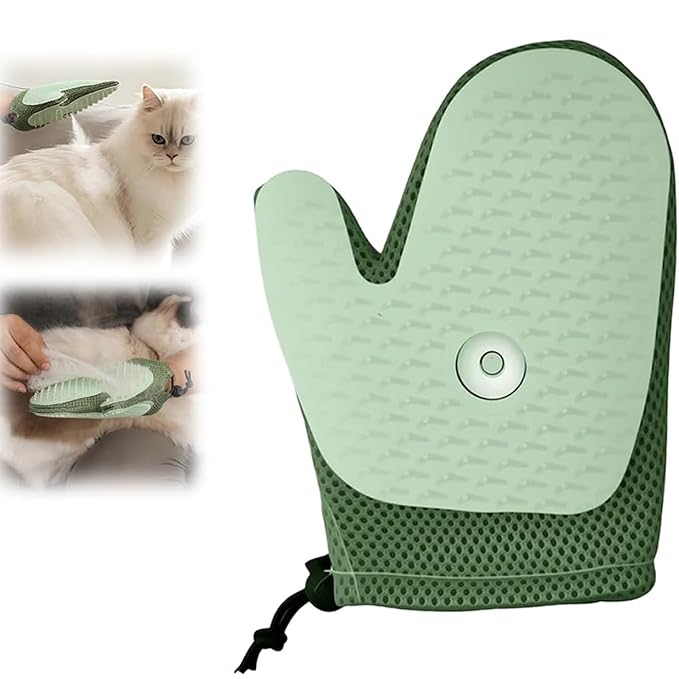 All-in-One Grooming Mist Glove for Pets with Spray - Upgrade Efficient Pet Hair Remover Gloves Grooming Spray Comb, Gentle Fast Deshedding & Massage for Dogs Cats (Green)