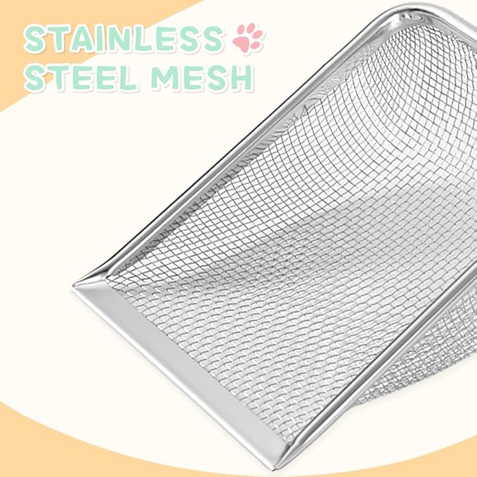 Cat Litter Scoop,Sturdy Litter Cleaner Corner Shovel,Stainless Steel Mesh Litter Shovel,Easy to Clean Reptile Terrarium Sand Waste,Beach Shovel(Black)