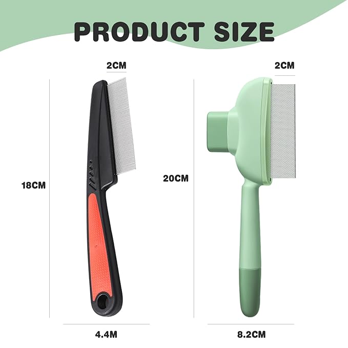 2PCS Flea Comb for Dogs & Cats，flea Comb for Cats with Release Button Self-Cleaning，lice comb for Shedding Pet Hair