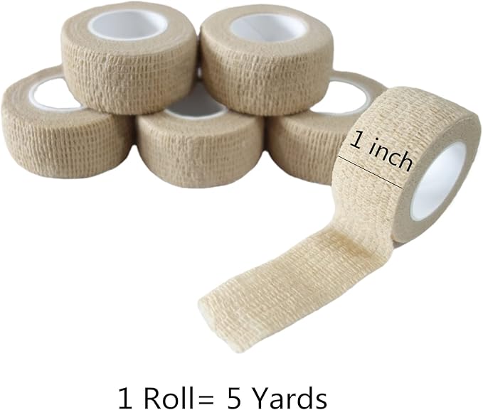 6 Pack 1" x 5 Yards Self Adhesive Bandage Wrap Breathable Cohesive Vet Wrap for Pets, Elastic Self-Adherent Tape for Sports, Wrist, Ankle (Skin Color)