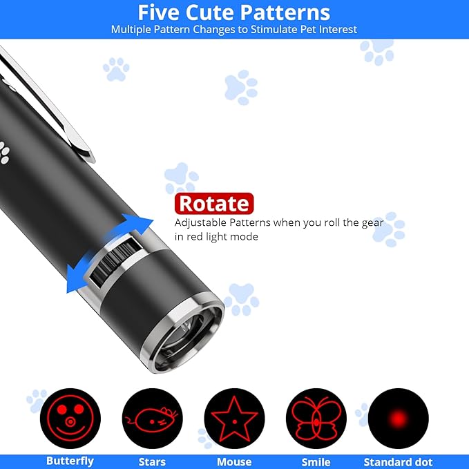 Cat Toys, 2 Pieces, USB Rechargeable Interactive Cat Mouse Toys, 3 Light Modes & 5 Adjustable Patterns, Portable Kitten Toy for Indoor Cats & Dogs, Training & Exercise Fun