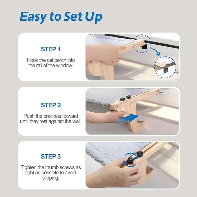 Easy Seat Cat Perch for Window Sill - Hammock Design w/Premium Wood & Robust Metal Frame - Cat Window Seat for Large Cats and Kittens (Dark Stained Wood w/Gray Bed, Medium (23''W x 14''D))