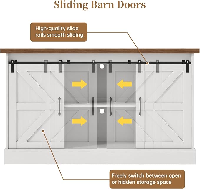 55-75 Gallon Fish Tank Stand with Sliding Barn Doors & Power Outlet, Heavy Duty Aquarium Stand with Cabinet Storage for Fish Tank, Turtle Tank, Reptile Terrarium, 1000LBS Capacity, White