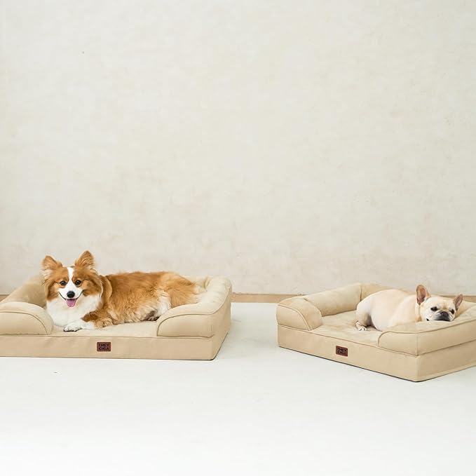 EHEYCIGA Orthopedic Dog Beds for Large Dogs, Waterproof Memory Foam Large Pet Bed with Sides, Non-Slip Bottom and Egg-Crate Foam Dog Couch Bed with Washable Removable Cover, Greige