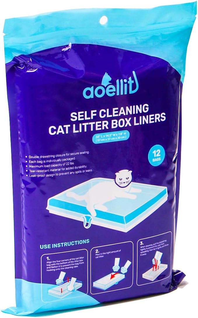 36 Count Litter Box Liners, Waste Bags Compatible with Pet-safe ScoopFree Self-Cleaning Litter Box Tray, Drawstring Litter Bags for Reusable Tray, Pre-Separated (38" L x 14.5" W x 7.8" H)