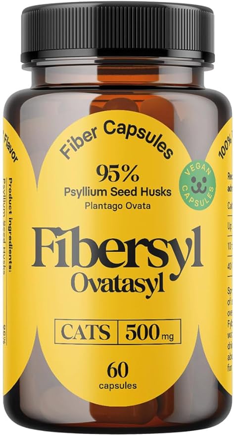 FiberSyl Ovatasyl Prebiotics for Cats Digestive Health - Cat Fiber Supplements for Constipation Relief & Support - Psyllium Husk Seed to Support Digestion Problems - Cat Stool Hardener - 60 Capsules
