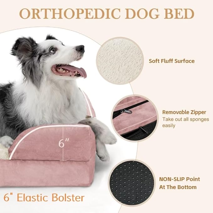 Comfort Expression XXL Orthopedic Dog Beds, Waterproof Orthopedic Foam Extra Large Dog Beds, Washable Pet Sofa Couch with Removable Cover & Non-Slip Bottom(XX-Large,Pink)
