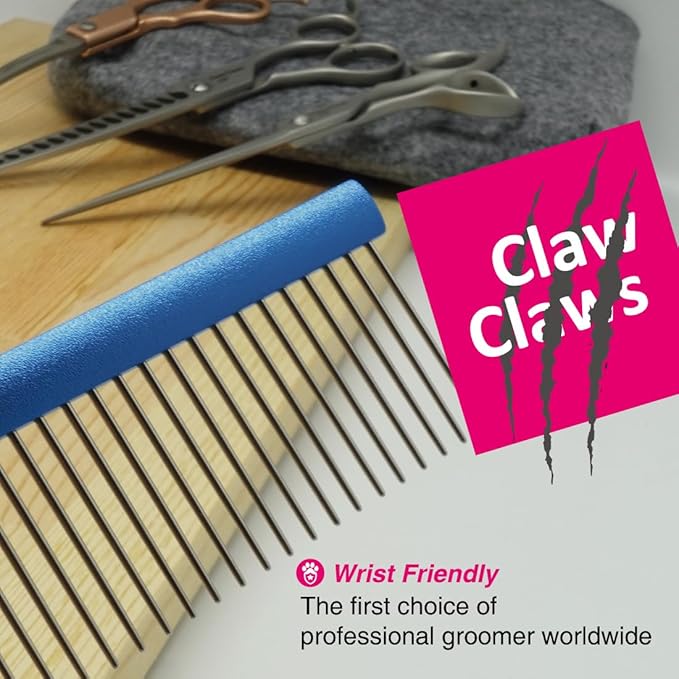7.5" Greyhound Oval Grooming Comb – Blue Aluminum Spine, Stainless Steel Teeth Comb for Long-Haired Dogs & Cats, Removes Mats, Tangles, and Loose Fur – Lightweight for Long Time Deshedding