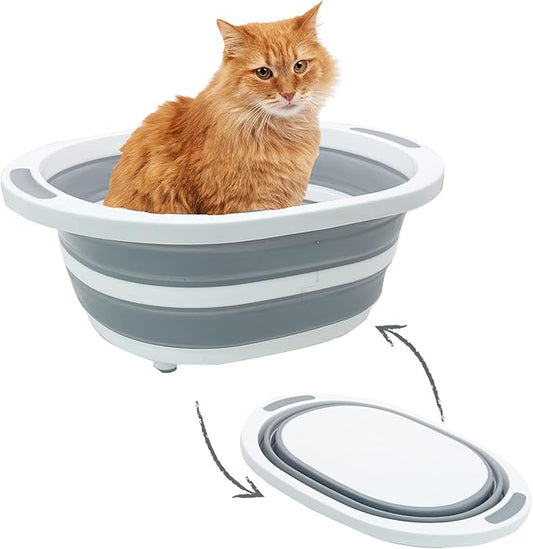 Fhiny Open Cat Litter Box, Small Litter Box for Kittens Low Entry Kitty Potty Pan Foldable Travel Toilet Waterproof for Indoor Small Pet Senior Cats 15.7"×12.5"