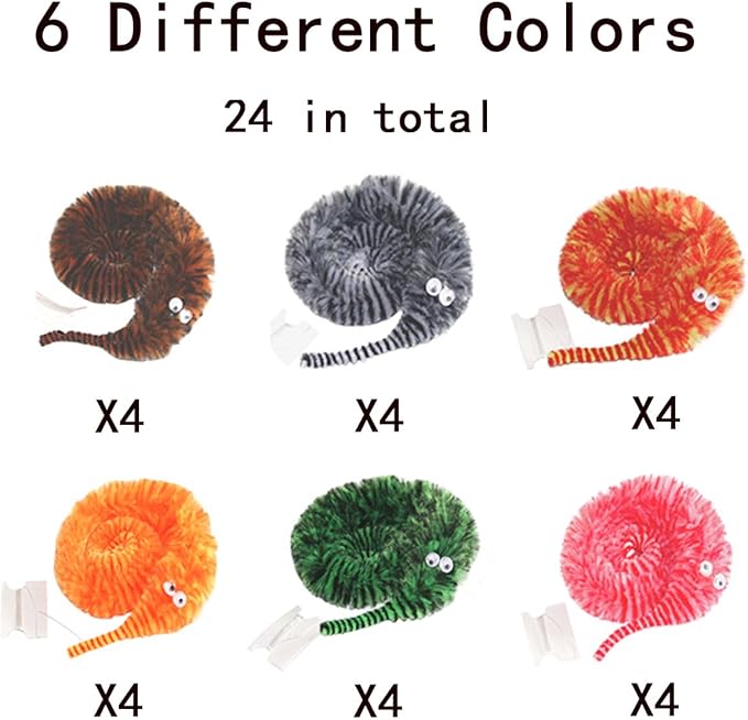 24 PCS Cat Worm Toy Zebra Print Feather Worm Teaser Refills Attachment Cute Cat Wand Replacement Interactive Wand Accessories for Fishing Pole Toy Teaser for Indoor Cats Kitten