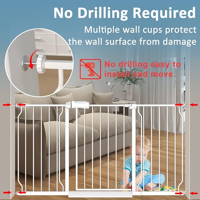 Extra Wide Baby Gate 38.5-43.5 Inch Walk Through Pressure Mounted No Drill Safety Child Gate with Door Tension Metal Gate for Stairs Doorway Puppy Dog Cat