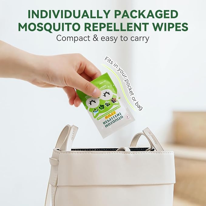 60 PCS Mosquito Repellent Wipes, Individually Wrapped Insect Repellent Wipes Made of Natural Plant-Based Essential Oils, Safe & Effective Insect Protection Perfect for Outdoor Activities, Long-Lasting