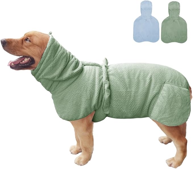 Giant Dog Bath Bubble, Quick Drying Super Absorbent Used for After Bathing, Warm Dog Towels, Adjustable Hoodies and Belts for Pet Dogs Bath Clothes Products(Green Jacquard, 6XL)