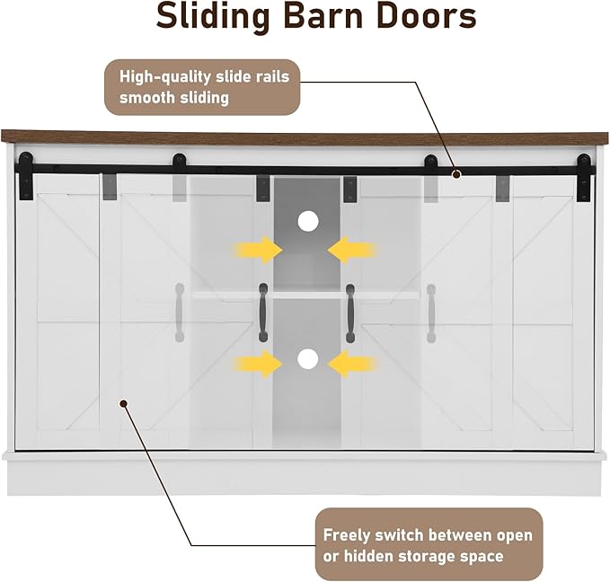 Farmhouse 55-75 Gallon Fish Tank Stand with Power Outlet, Aquarium Stand with Cabinet&Sliding Barn Door, Heavy Duty Reptile Tank Stand for 2 Fish Tank/Turtle Tank/Reptile Terrarium, White