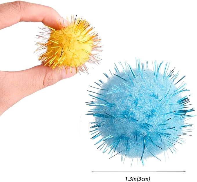 30Pcs 1.2inch/3cm Sparkle Balls for Cats - Interactive Toy Pom Pom Fuzzy Tinsel Cat Balls for Indoor Play (Mixed Colour)