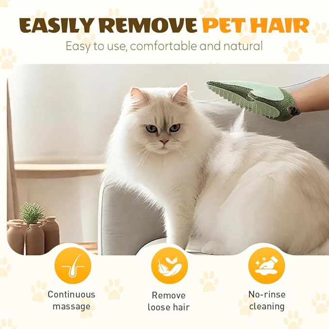 All-in-One Grooming Mist Glove for Pets, Cat Grooming Steam Gloves, Double Sided Pet Hair Remover Gloves for Clothes Furniture, Removal Glove Tool For Long Short Curly Dogs Cats Hair (Pink+Green)