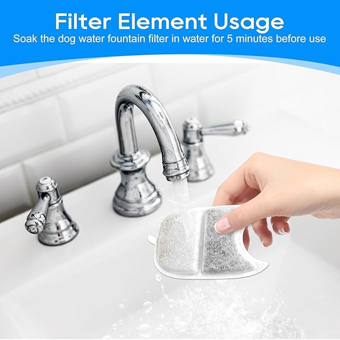 6 Set Cat Water Fountain Filters & Sponges for 135 fl oz/4L Wilreless Cats Drinking Water Fountain, Cat Fountain Pump Replacement, YPD-C004P YPD-C004S Pet Fountain Replacement Filter