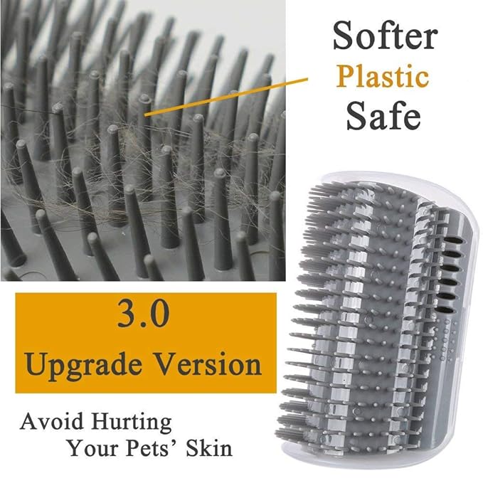 3.0 Softer Cat Self Groomer with Catnip, Dog Cat Corner Groomer,Wall Corner Scratcher Comb,Grooming Massage Brush, Perfect Scratch Massager Tool for Long & Short Fur Kitten/Puppy (1 Pack)