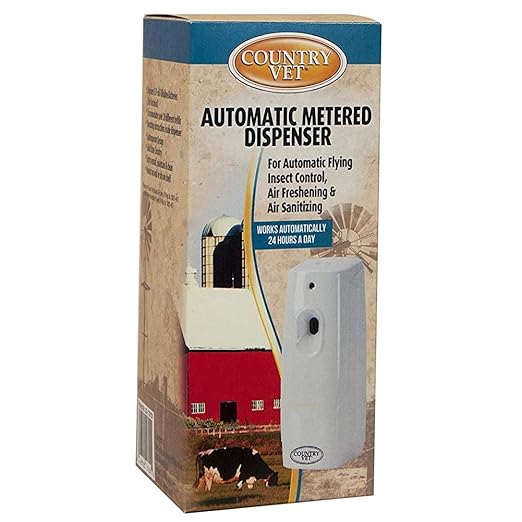 Country Vet Mosquito+Fly Metered Spray Refill (Case of 12) & Automatic Metered Dispenser (Case of 12) - 342033CVA - Great for Barns, Stables, Farms, Stalls and Outdoor Insect/Fly Prevention