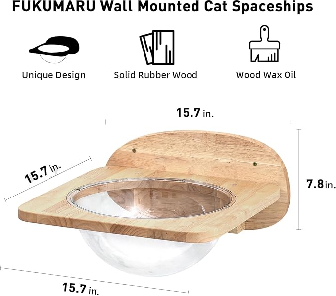 FUKUMARU Cat Wall Furniture Set, Transparent Capsule Kitten Walls Shelves with 2 PCS Pedals - Premium Kitty Bed for Sleeping, Playing, Climbing, and Lounging - Easily Holds Up to 35 Lbs