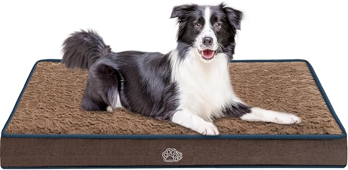 EMPSIGN Dog Bed Mat 35 Inch Reversible Warm & Cool,Washable Dog Crate Bed with Egg Crate Foam Support, Pet Sleeping Mat for Large Medium Small Dogs, Fluffy Kennel Pad(Brown)