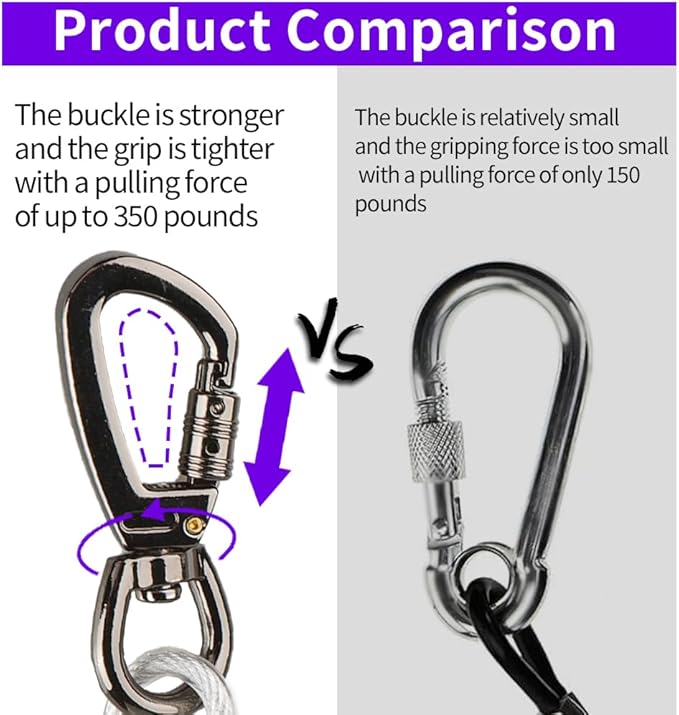 Dog tie Out Cable, 10/20/25/30/50/70/100 feet, Suitable for Dogs up to 350 pounds, Dog Cable with Swivel Buckle, Lightweight, Non-Winding, for Outdoor Camping, Yard Dog Cable (White, 100FT)