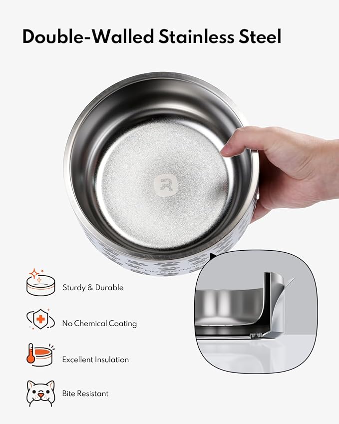 Dog Bowl, HomeRunPet Dog Food Water Bowl with Non-Slip Rubber Base, Metal Insulated Stainless Steel Dog Bowls, Double Wall Dog Bowl for Small Medium Large Dogs, Durable, Dishwasher Safe, 32oz