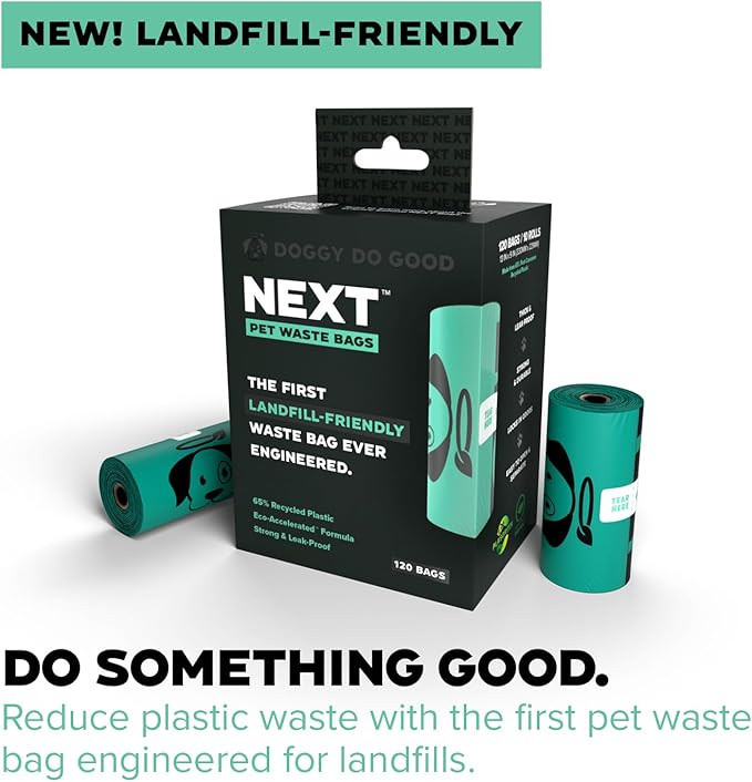 Doggy Do Good Next Pet Waste Bags, Landfill Friendly Recycled Plastic Unscented Dog Poop Bags, Leakproof, Strong, Thick, Earth Friendly for Dogs, 120 Count (120 Bags)