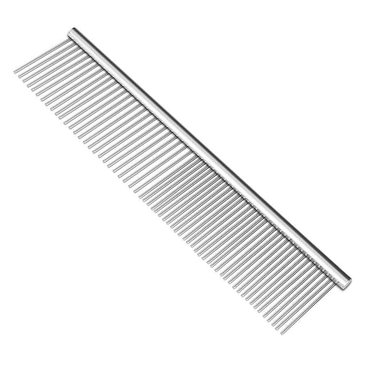 Flexzion Grooming Comb for Dogs – Stainless Steel Professional Cat Comb and Animal Tool for Removing Tangles and Knots on Medium Pets with Smooth Needle Teeth – 45mm, 1 Large