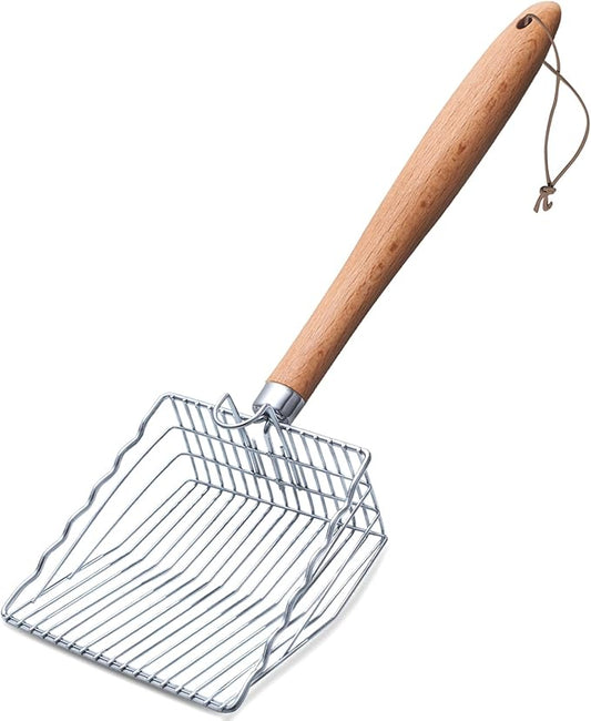 Cat Litter Scoop, Kitty Metal Scooper with Hook and Long Hole, Stainless Steel Kitten Poop Lifter for Litter Box, Non Stick, Durable and Heavy Duty Sifter for Easy Clean