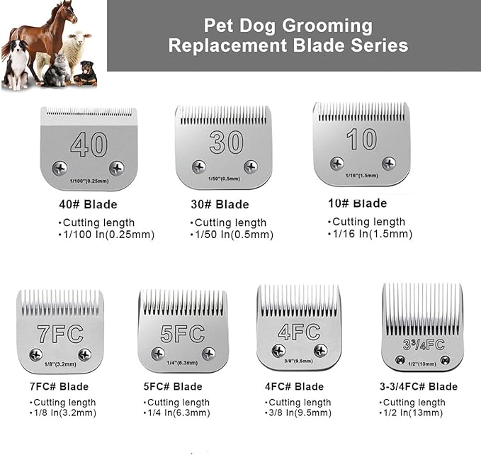 7PCS Dog Grooming Blades Compatible with Andis Dog Clippers,Dog Clipper Blades Compatible with Oster A5,Wahl km10 Dog Clippers for Animal Dog Cat Horse,Stainless-Steel Blade Sharp