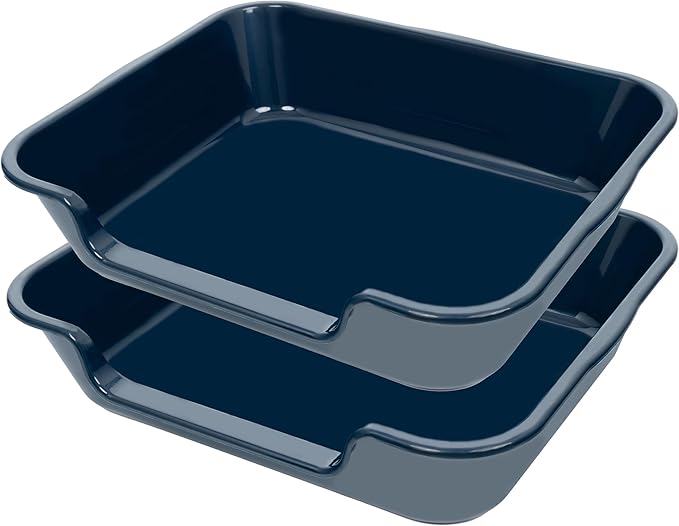 2 Pack of Extra Large Cat Litter Box (ABS Material), Low Entry Senior Litter Pen for Geriatric Kitty Big Cats, Jumbo Pet Safe Litter Boxes Tray for Indoor Pets Potty (Dark Blue, 24"L x 20"W)