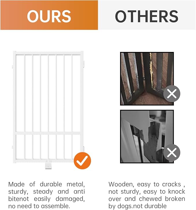 Full Metal Freestanding Dog Gate with Door, 36''Height Foldable Pet Dog Fence for Indoor & Outdoor, 8 Panels Extra Wide Free Standing TallDog Gates for Doorways,House,Stairs,Porch,Deck,Yard