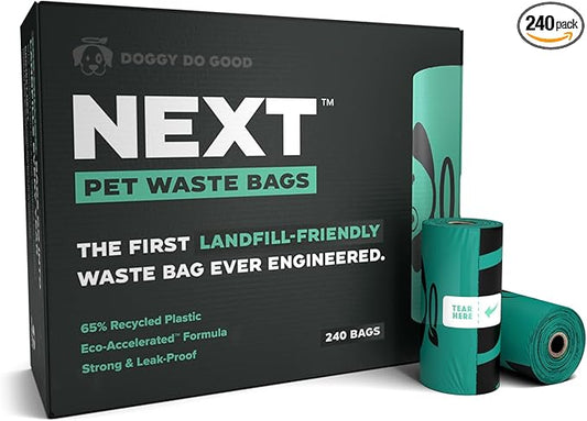 Doggy Do Good Next Pet Waste Bags for Dog Poop, Landfill Friendly, Recycled Plastic, Unscented, Leakproof, Strong, Thick, Earth Friendly, 240 Count