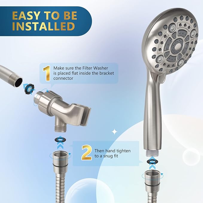 DAKDAKINGS 6 Spray Modes High Pressure Handheld Showerhead Set Upgraded 5 Inches Shower Head with Handheld Spray Brushed Nickel Handheld Shower Head 60 Inches Stainless Steel Hose-1-Min Install