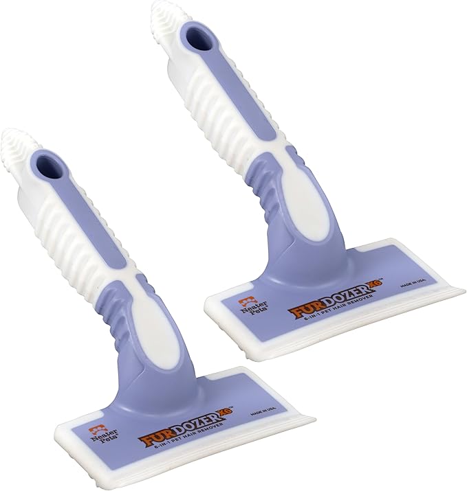 FurDozer X6 Pet Hair Remover & Auto Detailing Tool - Cat & Dog Hair Remover for Carpets, Car Interiors, Couches, Bedding, & Furniture - Reusable Pet Hair Removal Tool for Fur & Lint (Purple, 2-Pack)